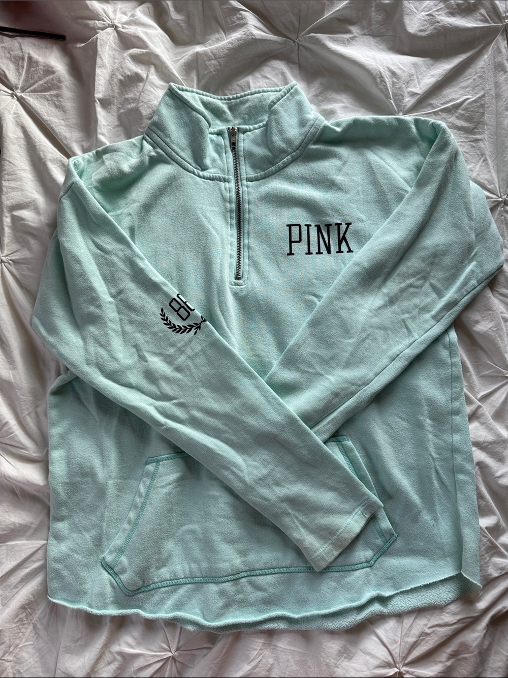 PINK Victoria's Secret Mint Half-Zip Pullover with Front Pocket